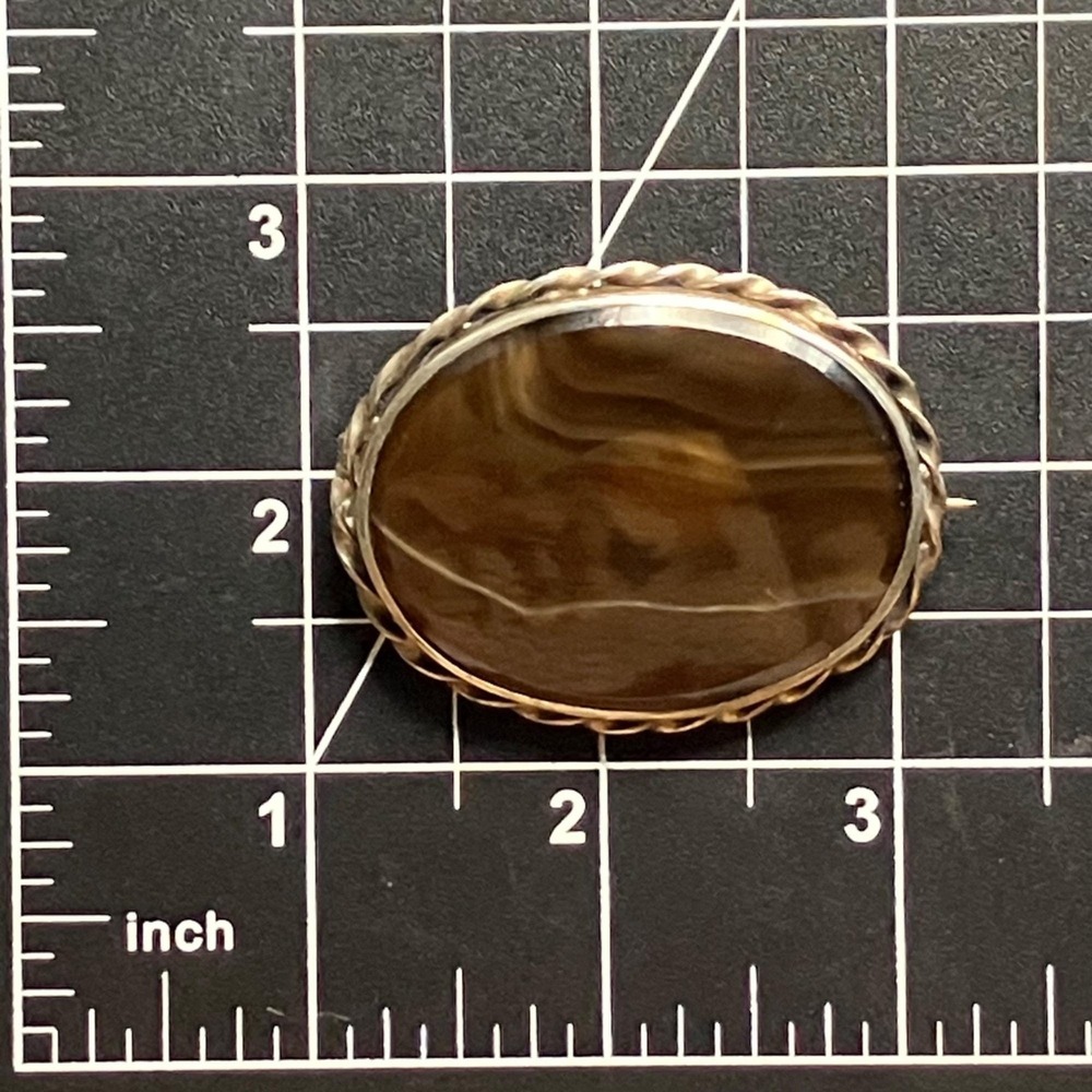 Victorian Sterling Silver Banded Agate Brooch C Clasp - Picture 7 of 7